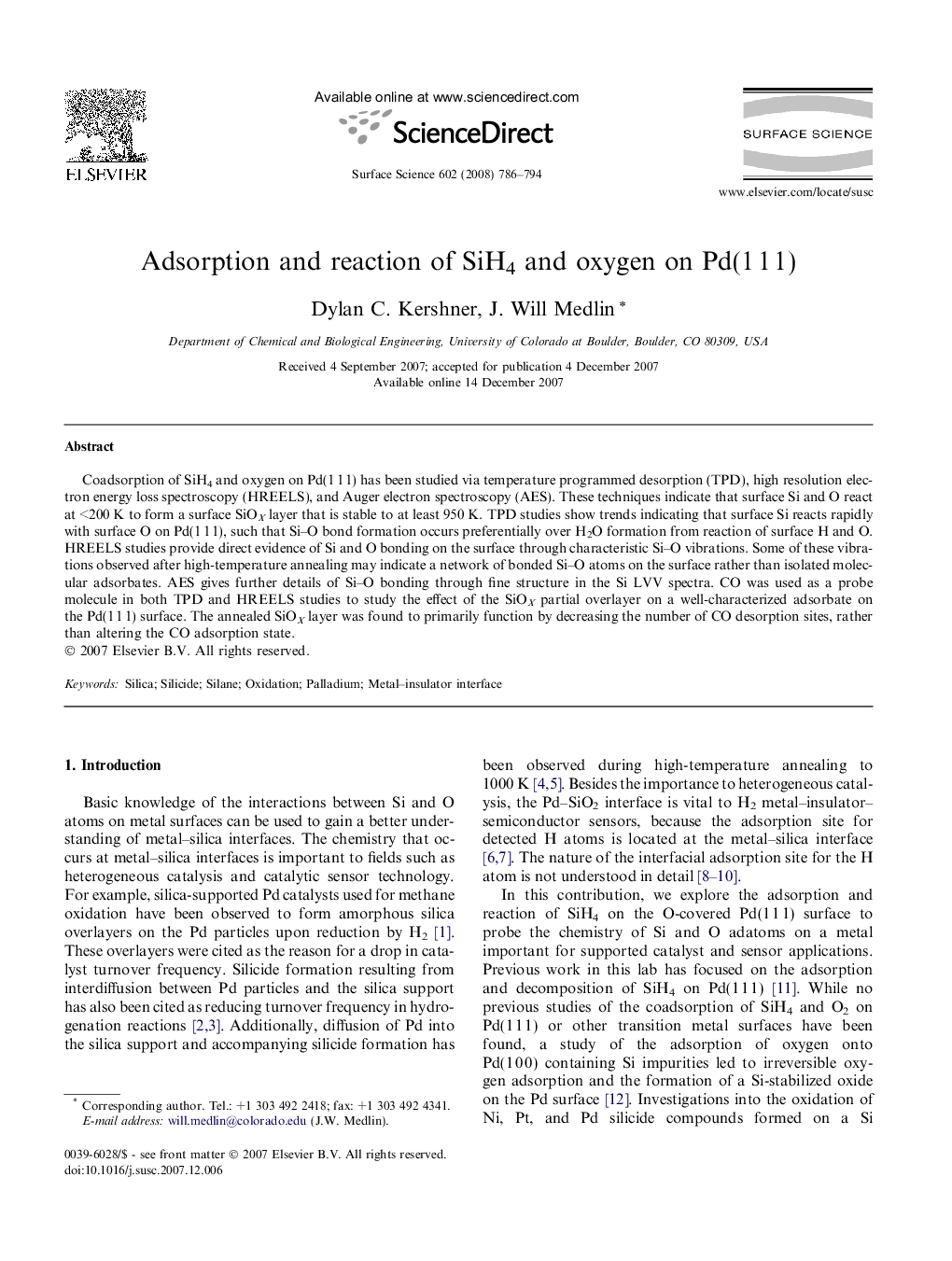 Adsorption and reaction of SiH4 and oxygen on Pd(1 1 1)