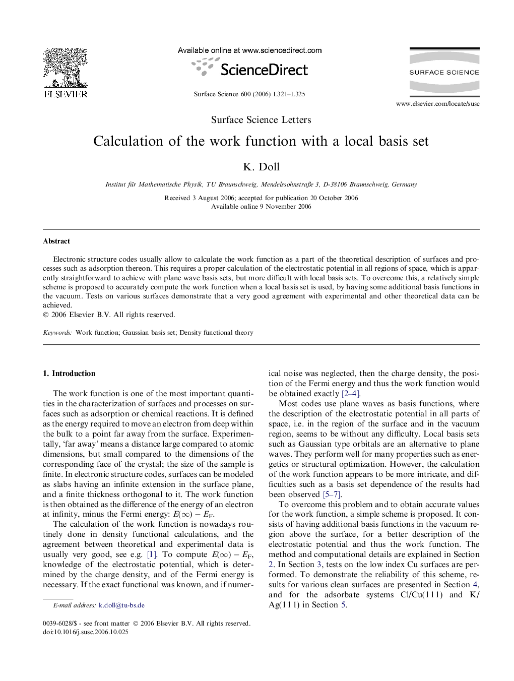 Calculation of the work function with a local basis set