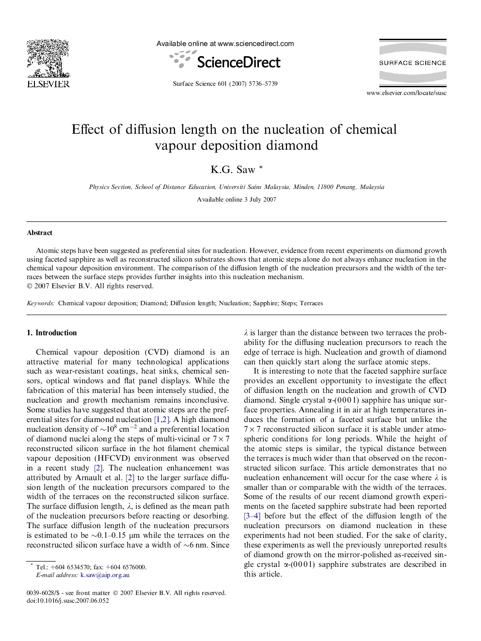 Effect of diffusion length on the nucleation of chemical vapour deposition diamond