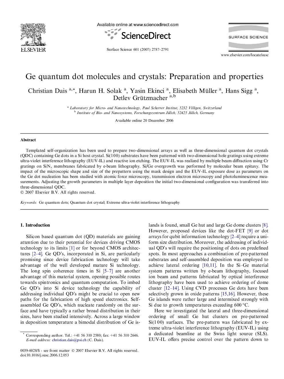 Ge quantum dot molecules and crystals: Preparation and properties