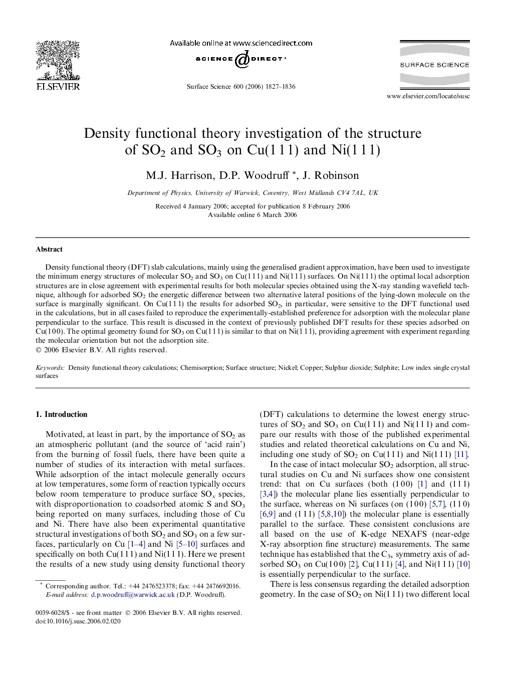 Density functional theory investigation of the structure of SO2 and SO3 on Cu(1 1 1) and Ni(1 1 1)