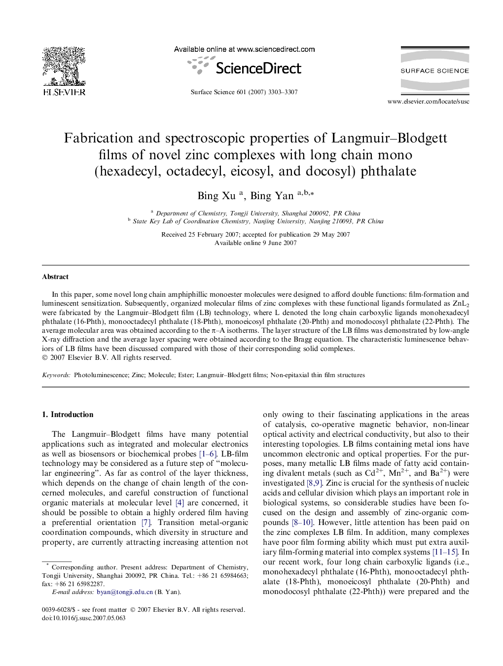 Fabrication and spectroscopic properties of Langmuir-Blodgett films of novel zinc complexes with long chain mono (hexadecyl, octadecyl, eicosyl, and docosyl) phthalate