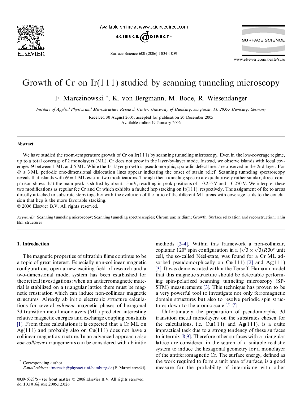 Growth of Cr on Ir(1 1 1) studied by scanning tunneling microscopy