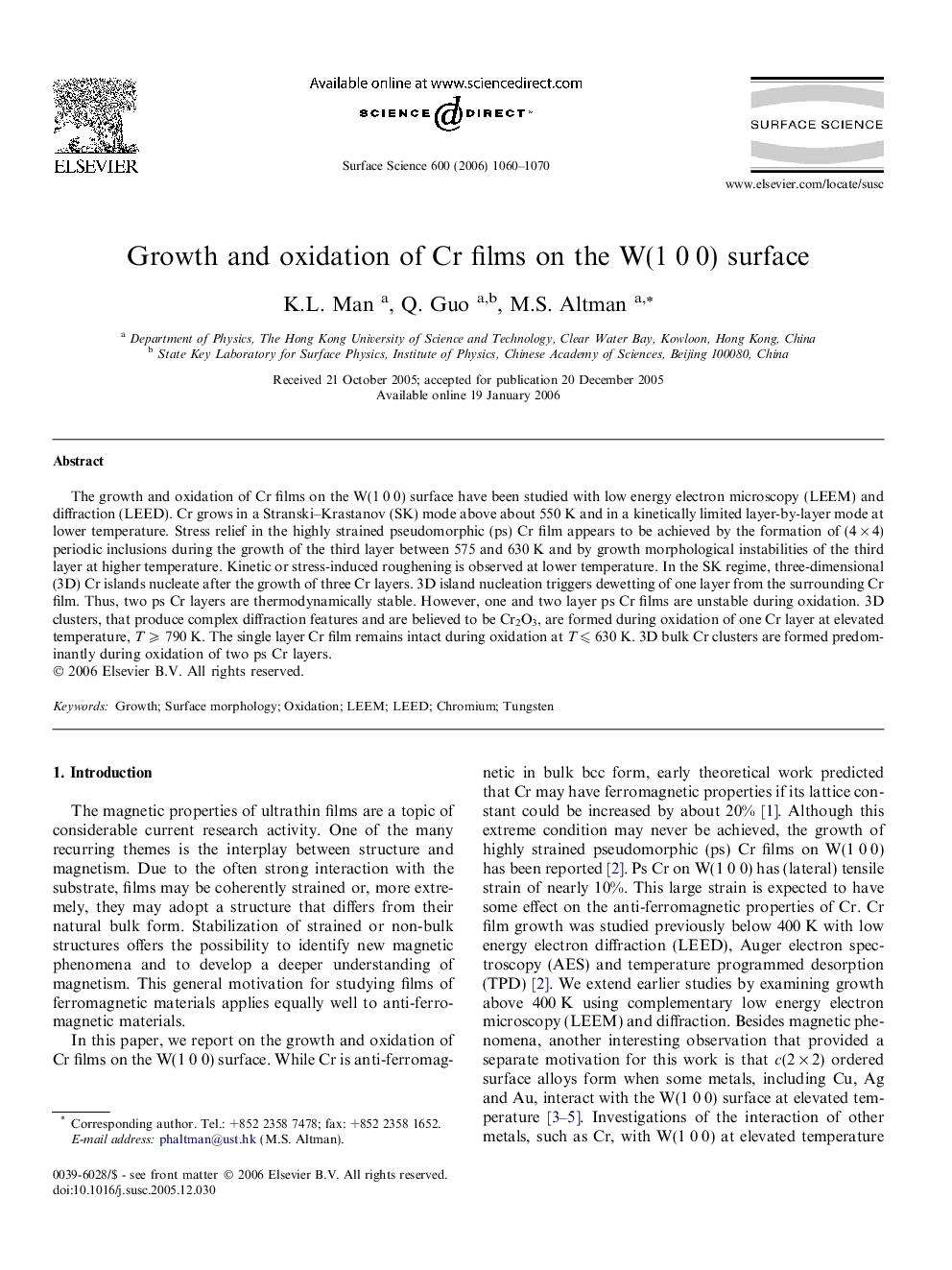 Growth and oxidation of Cr films on the W(1 0 0) surface