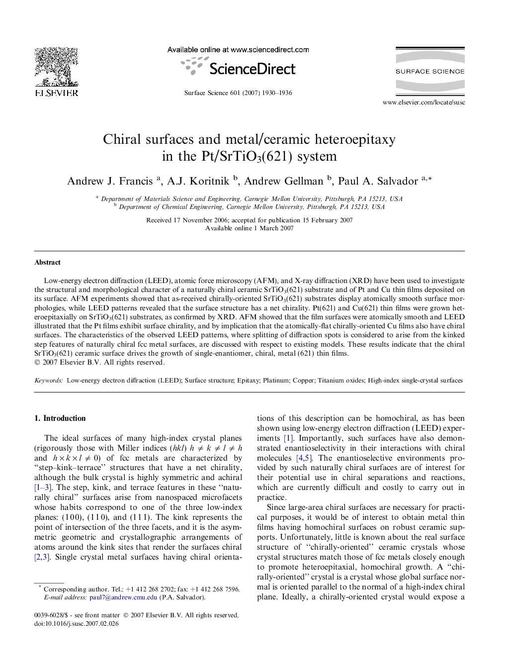 Chiral surfaces and metal/ceramic heteroepitaxy in the Pt/SrTiO3(621) system