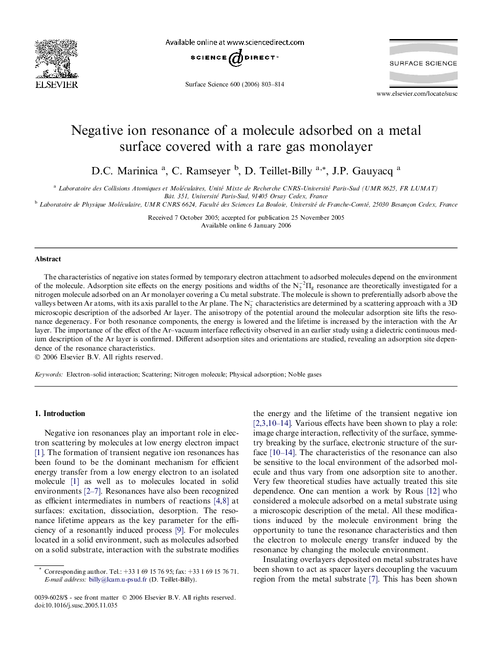 Negative ion resonance of a molecule adsorbed on a metal surface covered with a rare gas monolayer