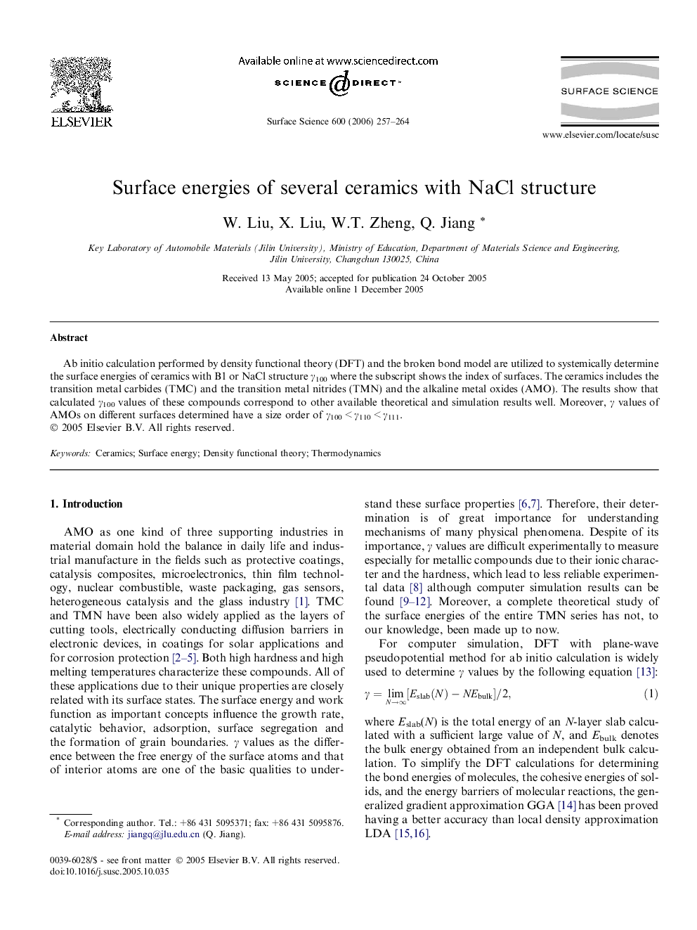 Surface energies of several ceramics with NaCl structure