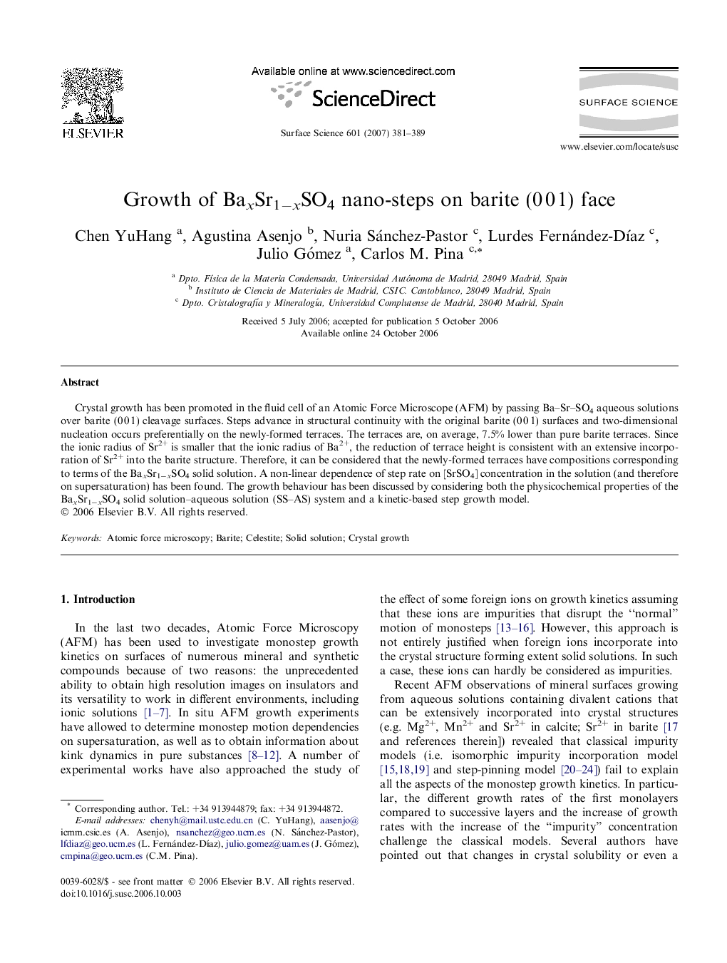 Growth of BaxSr1âxSO4 nano-steps on barite (0 0 1) face