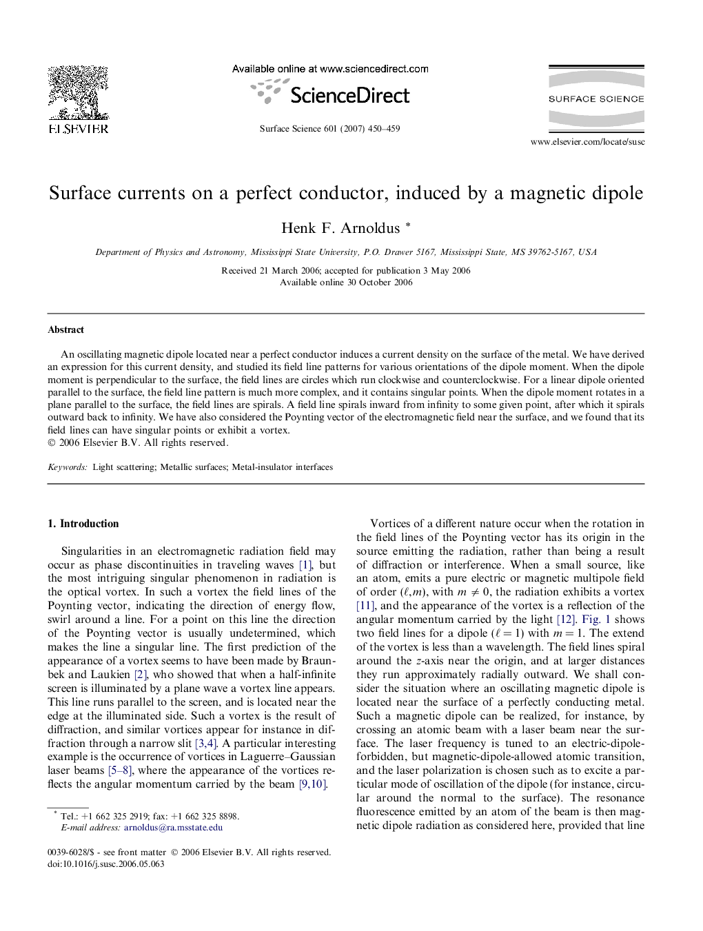 Surface currents on a perfect conductor, induced by a magnetic dipole