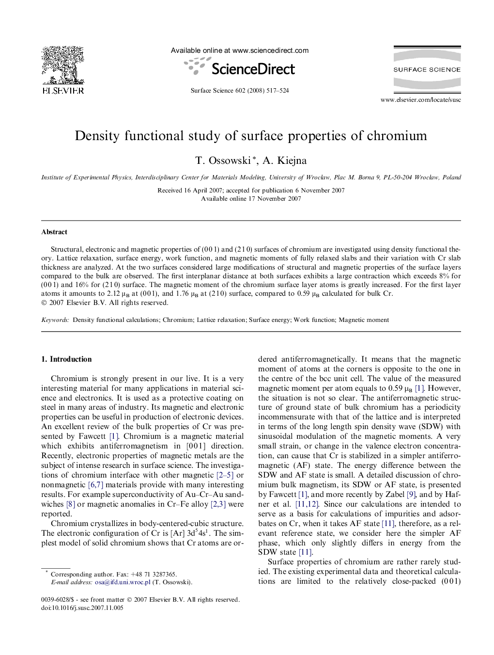 Density functional study of surface properties of chromium