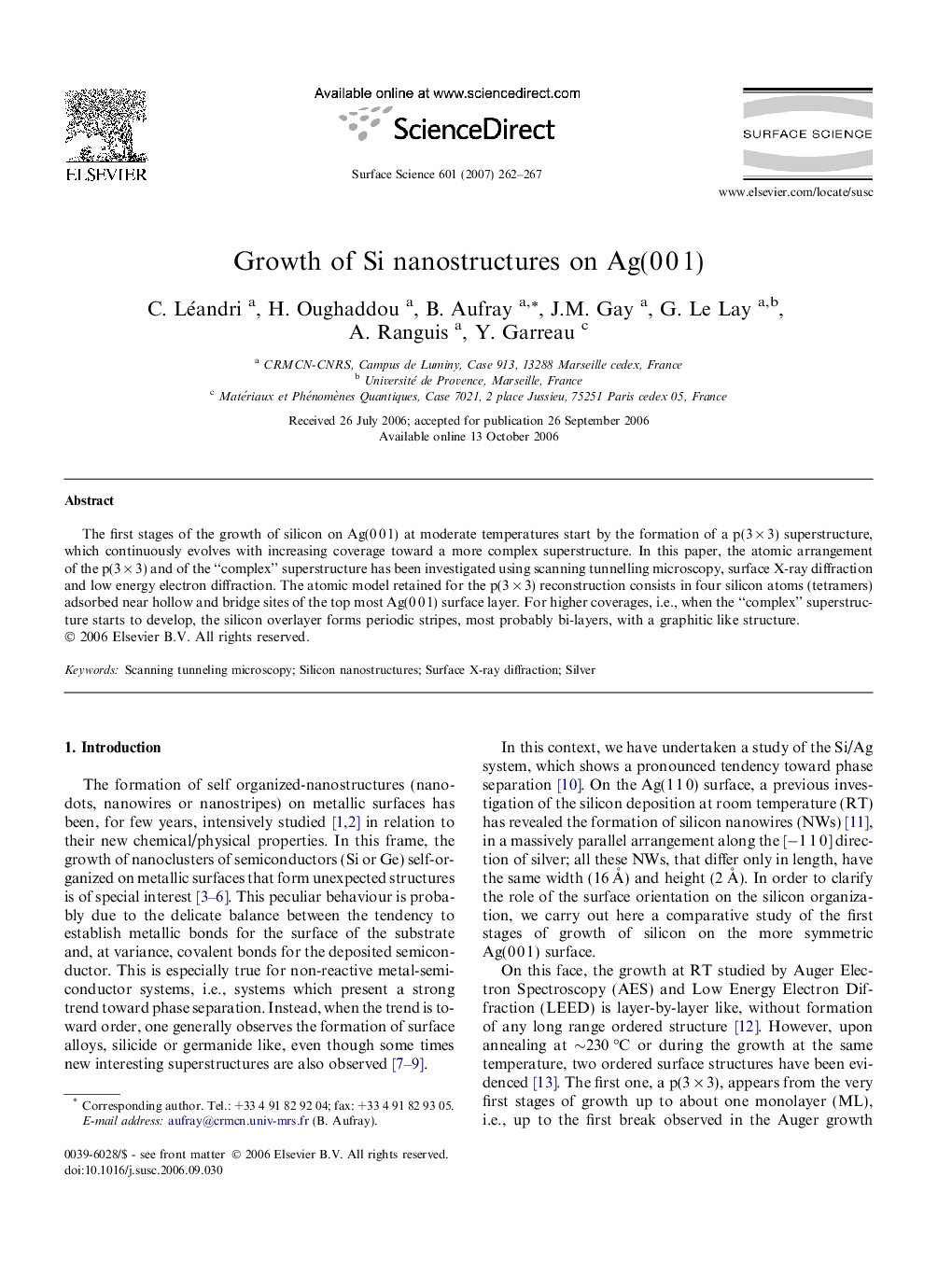 Growth of Si nanostructures on Ag(0 0 1)