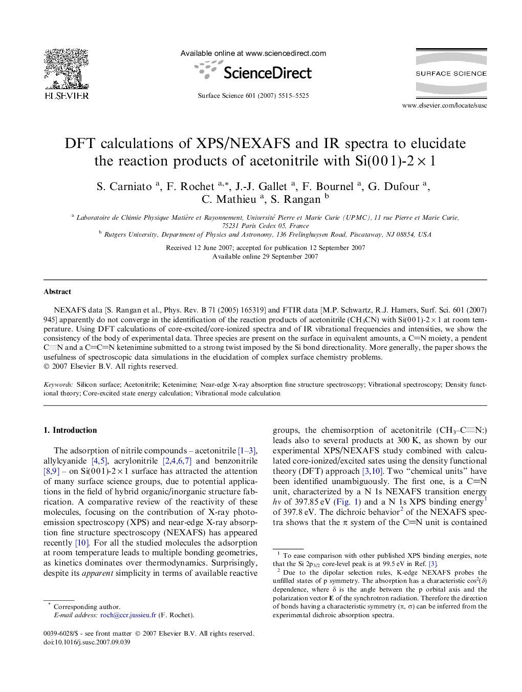 DFT calculations of XPS/NEXAFS and IR spectra to elucidate the reaction products of acetonitrile with Si(0 0 1)-2 Ã 1