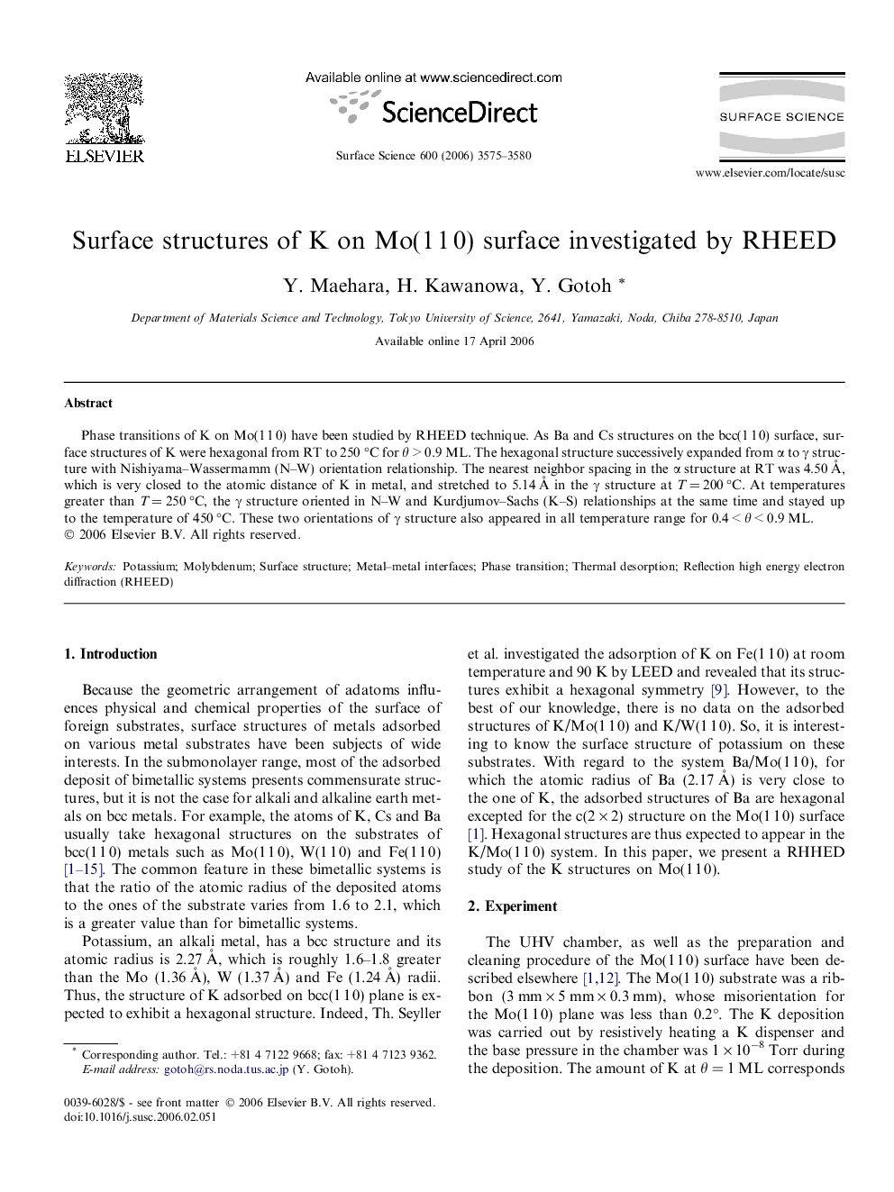 Surface structures of K on Mo(1 1 0) surface investigated by RHEED