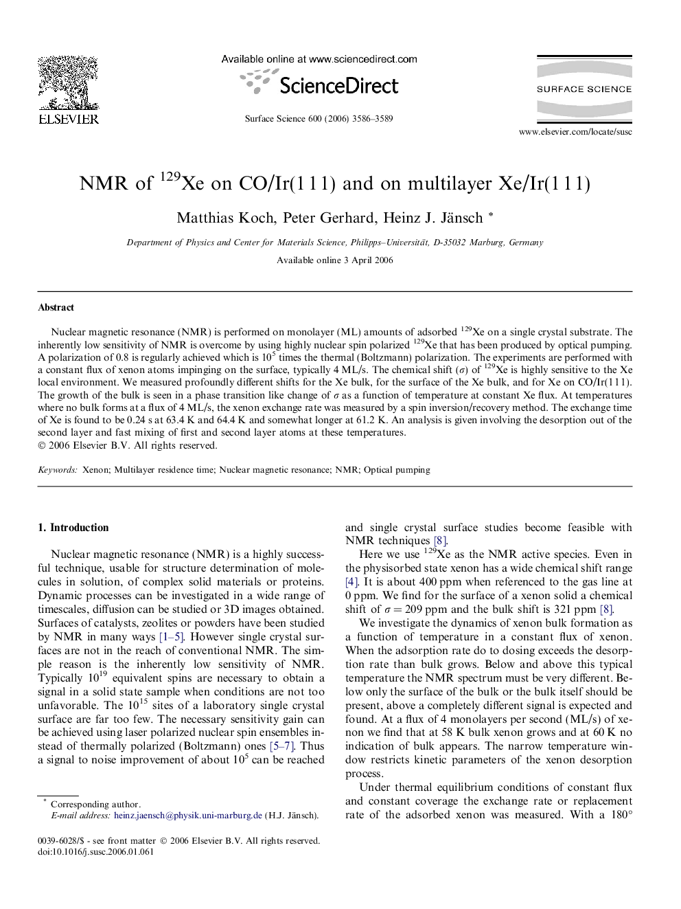 NMR of 129Xe on CO/Ir(1 1 1) and on multilayer Xe/Ir(1 1 1)