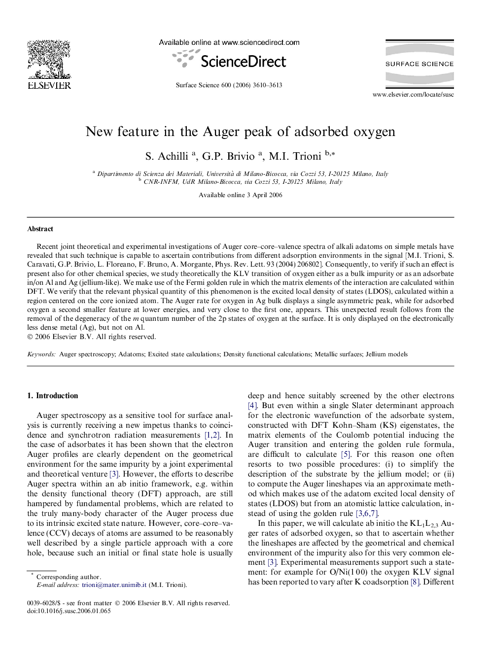 New feature in the Auger peak of adsorbed oxygen