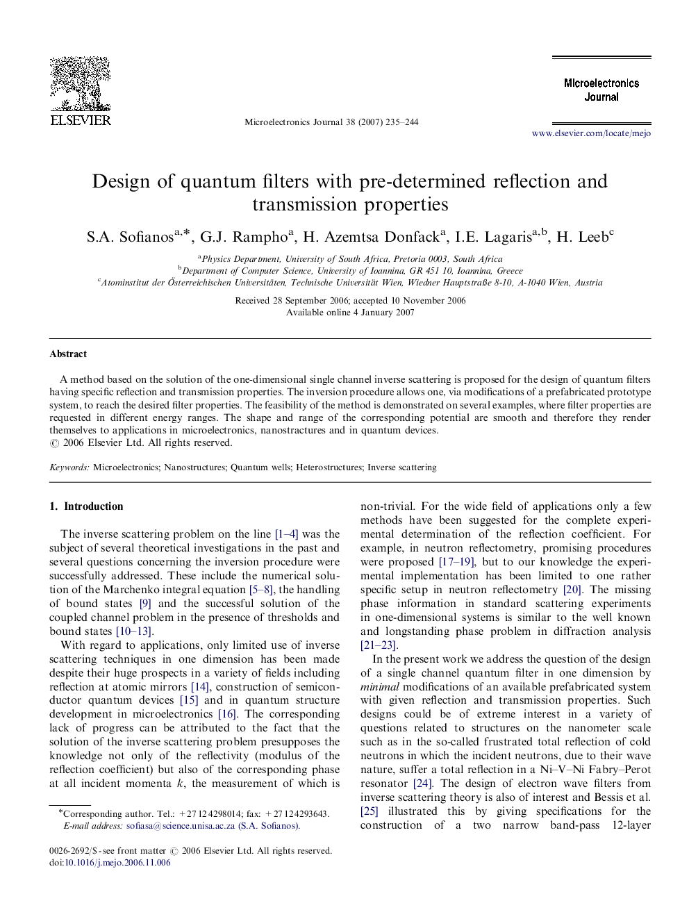 Design of quantum filters with pre-determined reflection and transmission properties