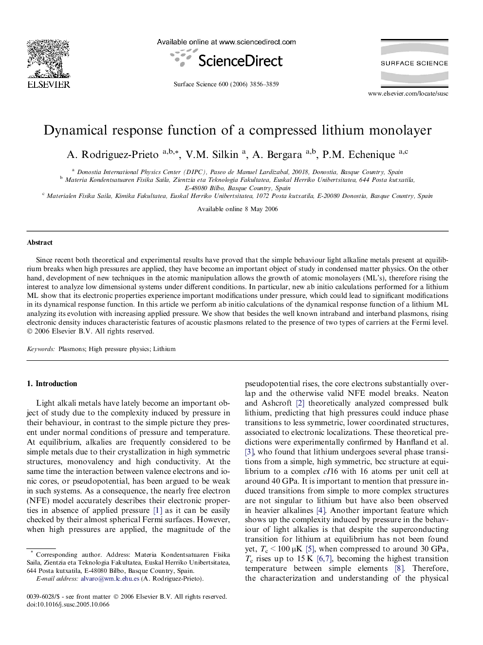 Dynamical response function of a compressed lithium monolayer