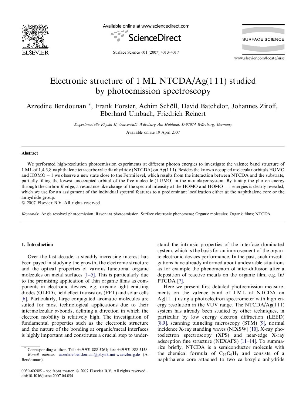 Electronic structure of 1 ML NTCDA/Ag(1 1 1) studied by photoemission spectroscopy