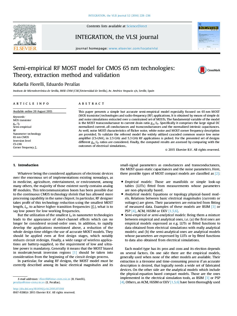 Semi-empirical RF MOST model for CMOS 65 nm technologies: Theory, extraction method and validation