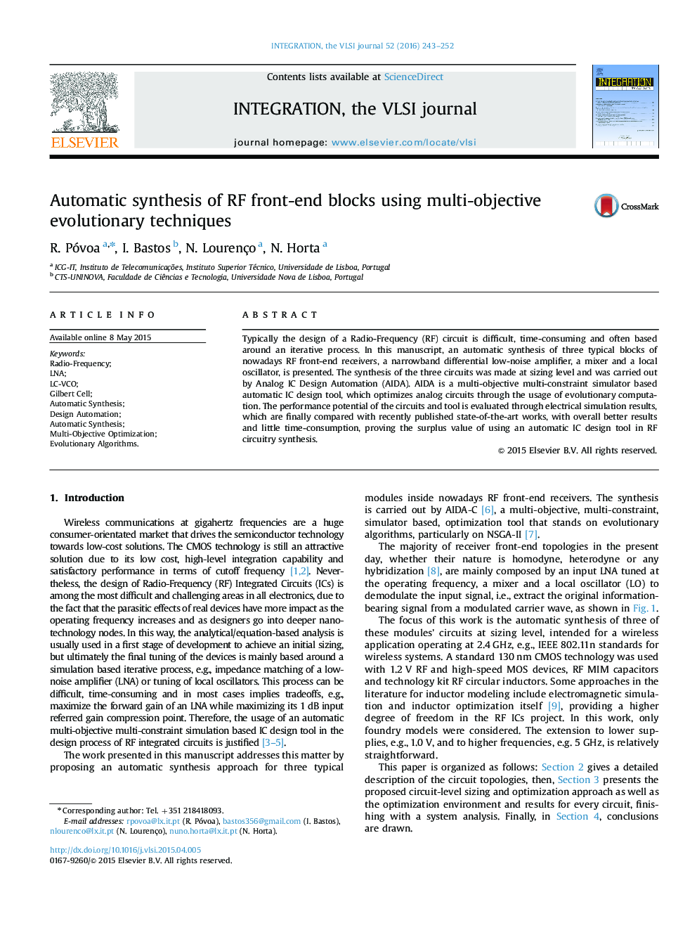 Automatic synthesis of RF front-end blocks using multi-objective evolutionary techniques