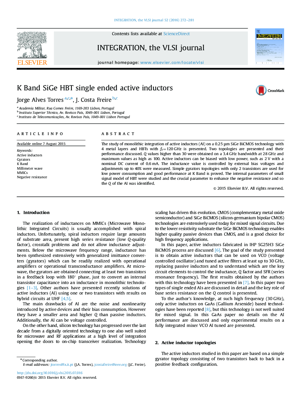 K Band SiGe HBT single ended active inductors