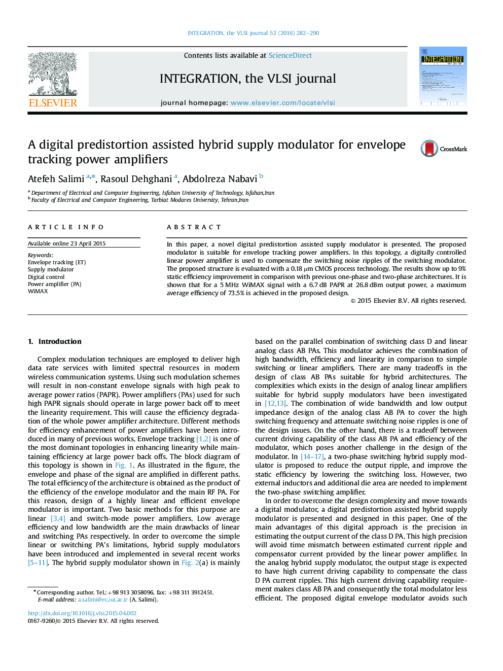 A digital predistortion assisted hybrid supply modulator for envelope tracking power amplifiers