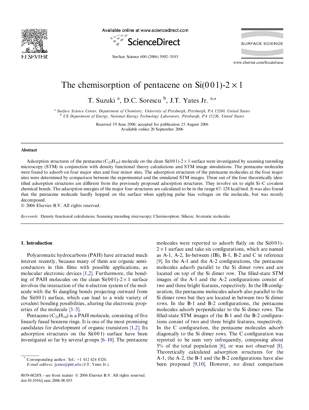 The chemisorption of pentacene on Si(0 0 1)-2 Ã 1