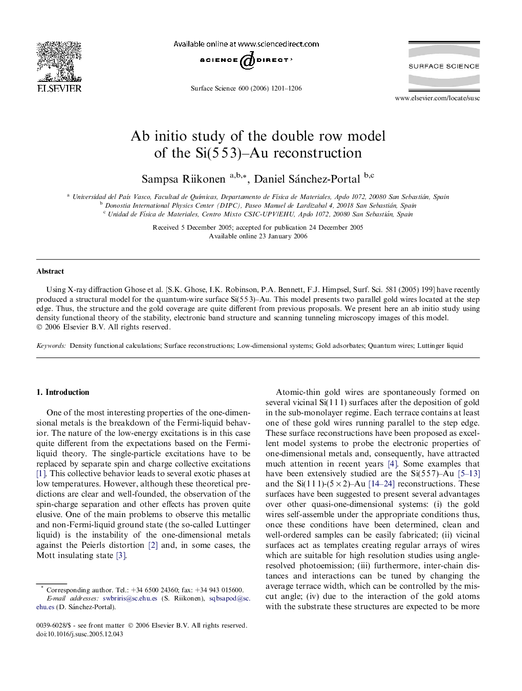 Ab initio study of the double row model of the Si(5 5 3)-Au reconstruction