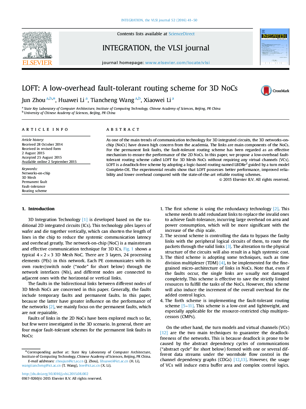 LOFT: A low-overhead fault-tolerant routing scheme for 3D NoCs