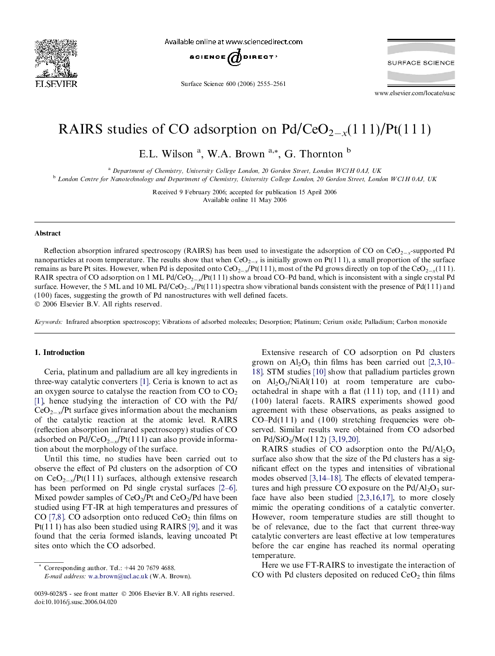 RAIRS studies of CO adsorption on Pd/CeO2âx(1 1 1)/Pt(1 1 1)