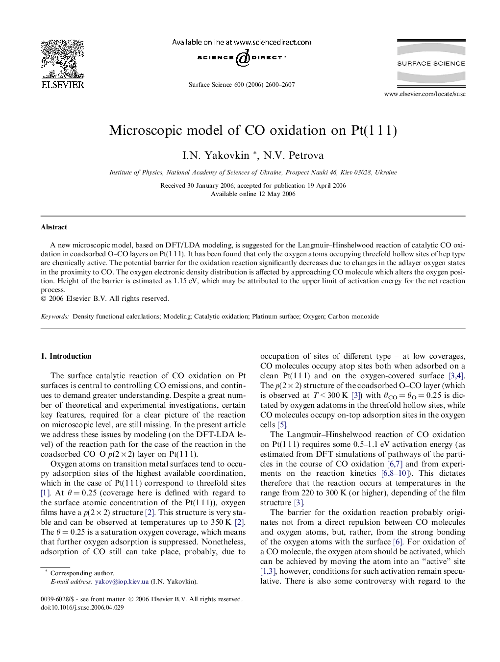 Microscopic model of CO oxidation on Pt(1 1 1)