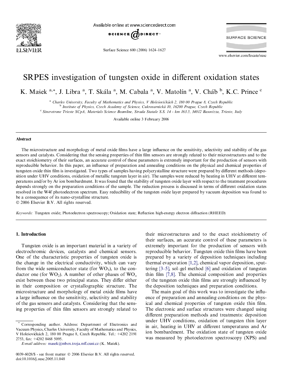 SRPES investigation of tungsten oxide in different oxidation states