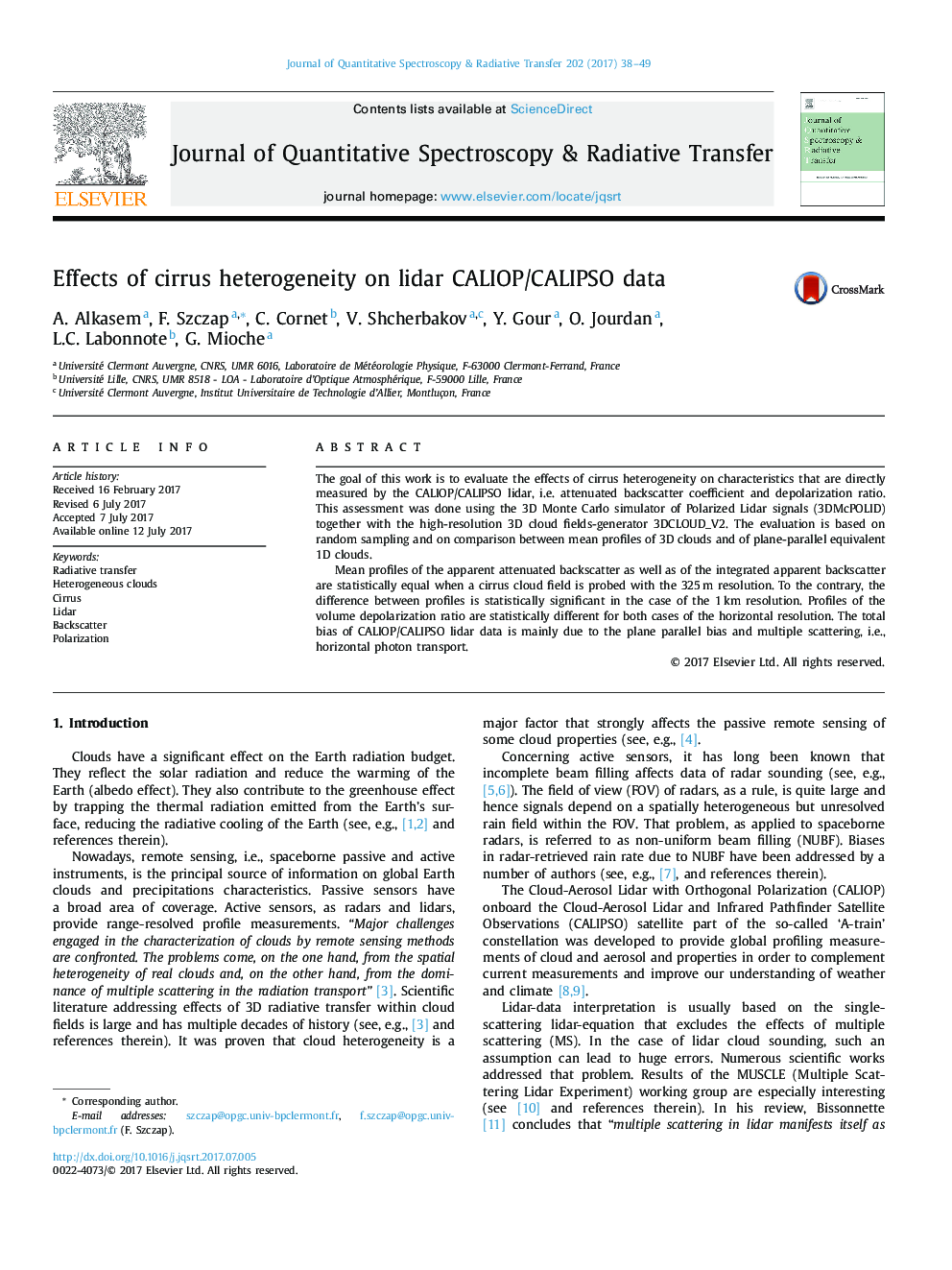 Effects of cirrus heterogeneity on lidar CALIOP/CALIPSO data