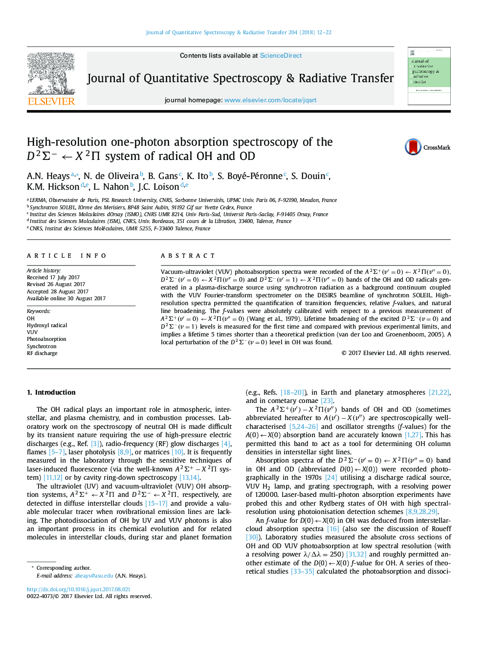 High-resolution one-photon absorption spectroscopy of the D2Î£ââX2Î  system of radical OH and OD