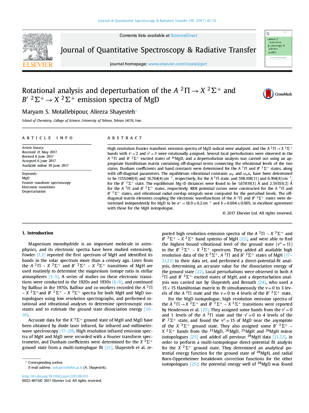 Rotational analysis and deperturbation of the A 2Î â¯ââ¯X 2Î£+ and Bâ² 2Î£+â¯ââ¯X 2Î£+ emission spectra of MgD