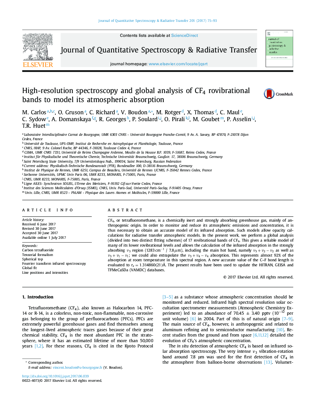 High-resolution spectroscopy and global analysis of CF4 rovibrational bands to model its atmospheric absorption