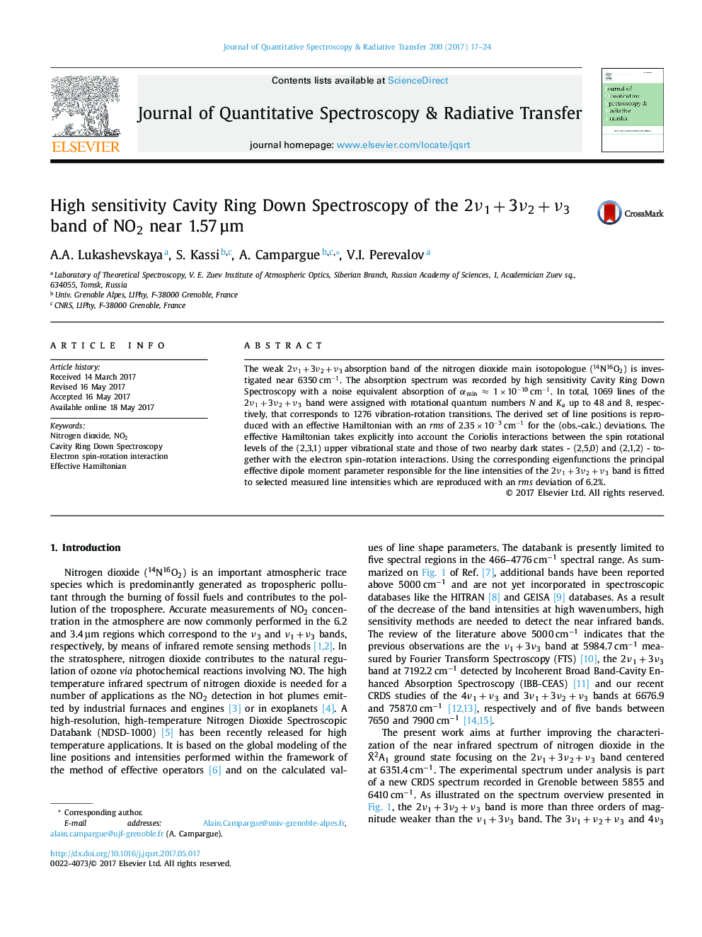 High sensitivity Cavity Ring Down Spectroscopy of the 2Î½1â+ 3Î½2â+ Î½3 band of NO2 near 1.57 Âµm