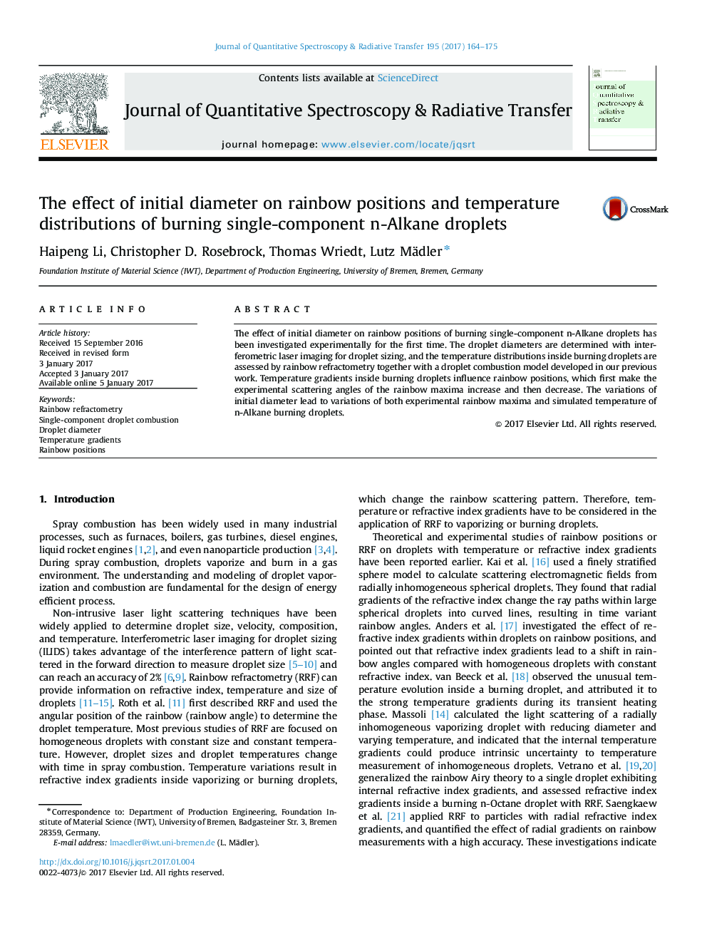 The effect of initial diameter on rainbow positions and temperature distributions of burning single-component n-Alkane droplets