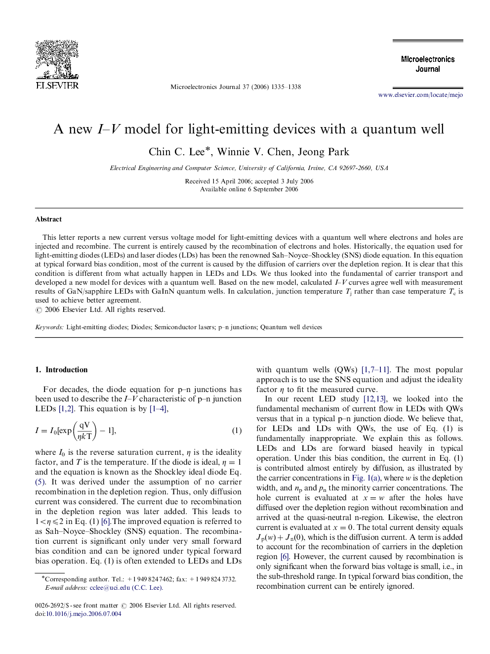 A new I-V model for light-emitting devices with a quantum well