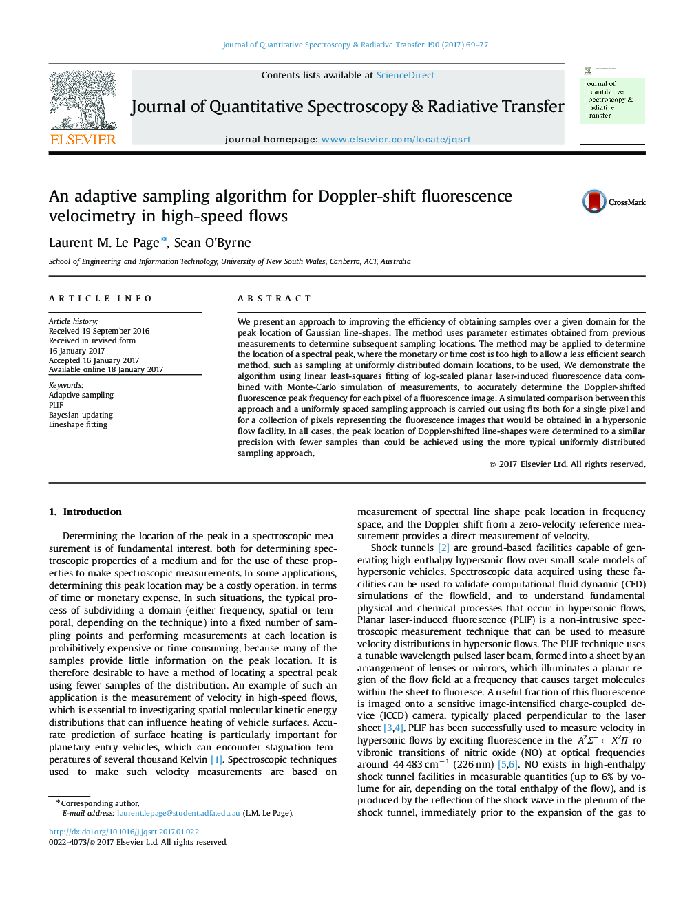 An adaptive sampling algorithm for Doppler-shift fluorescence velocimetry in high-speed flows