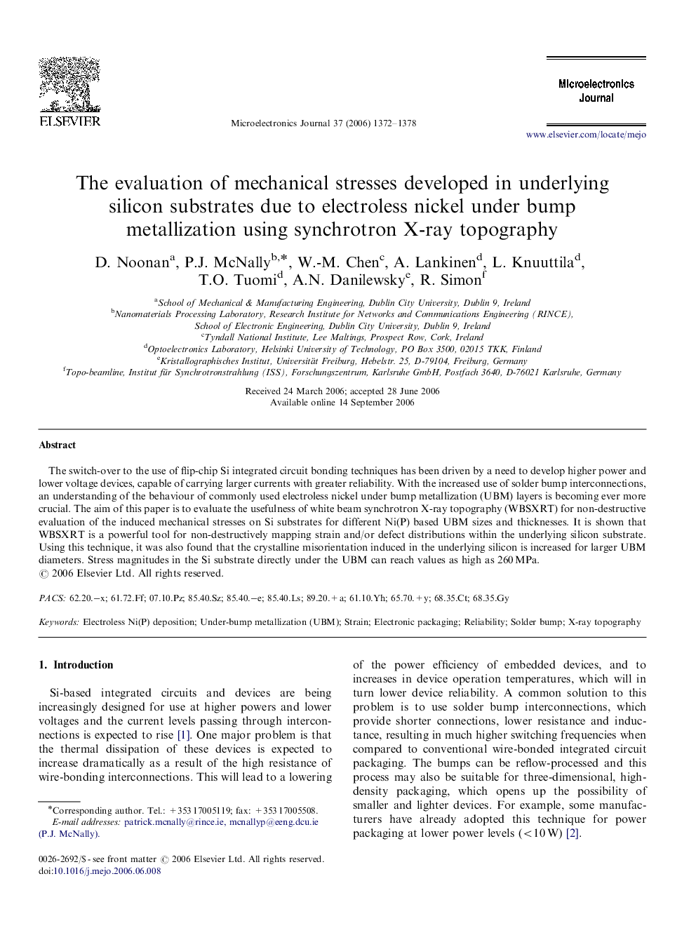 The evaluation of mechanical stresses developed in underlying silicon substrates due to electroless nickel under bump metallization using synchrotron X-ray topography