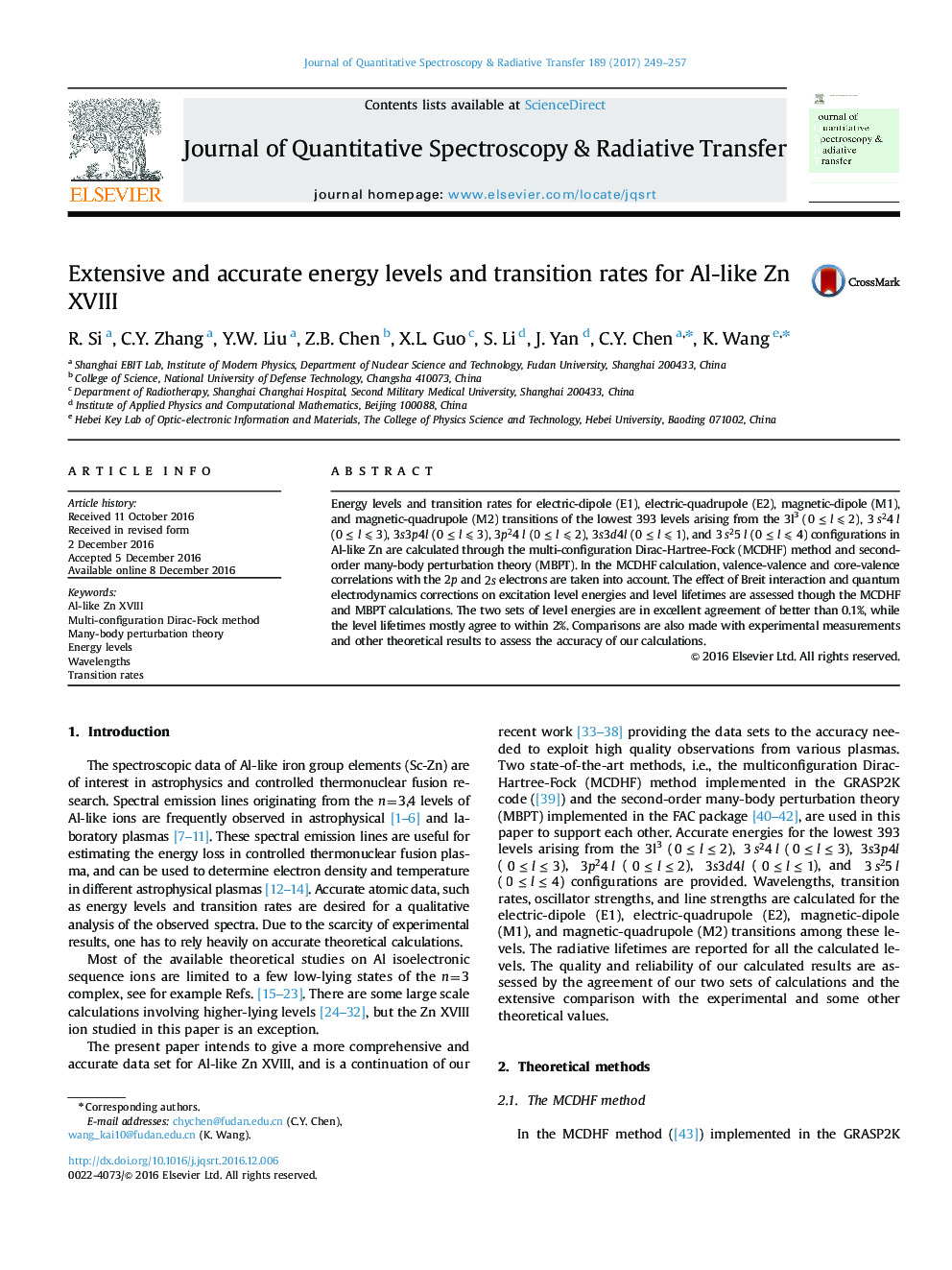 عکس صفحه اول مقاله: Extensive and accurate energy levels and transition rates for Al-like Zn XVIII Extensive and accurate energy levels and transition rates for Al-like Zn XVIII