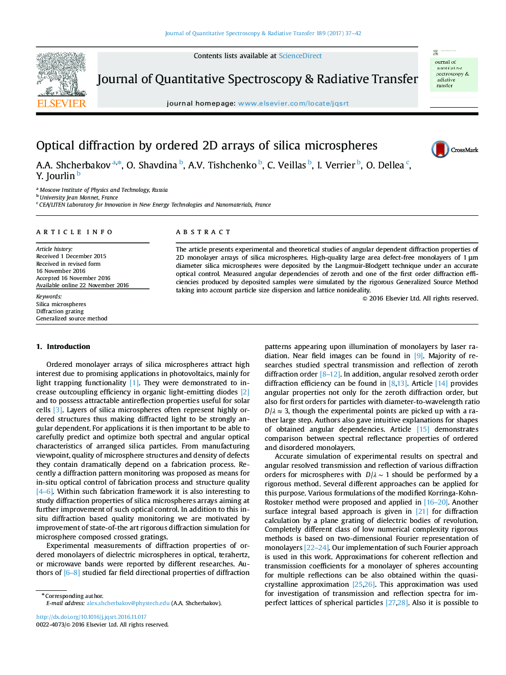 Optical diffraction by ordered 2D arrays of silica microspheres