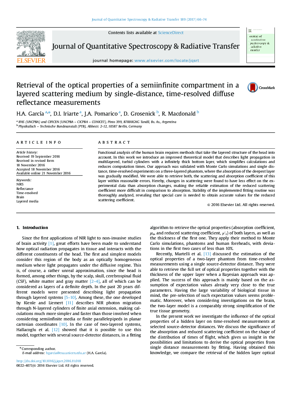 Retrieval of the optical properties of a semiinfinite compartment in a layered scattering medium by single-distance, time-resolved diffuse reflectance measurements