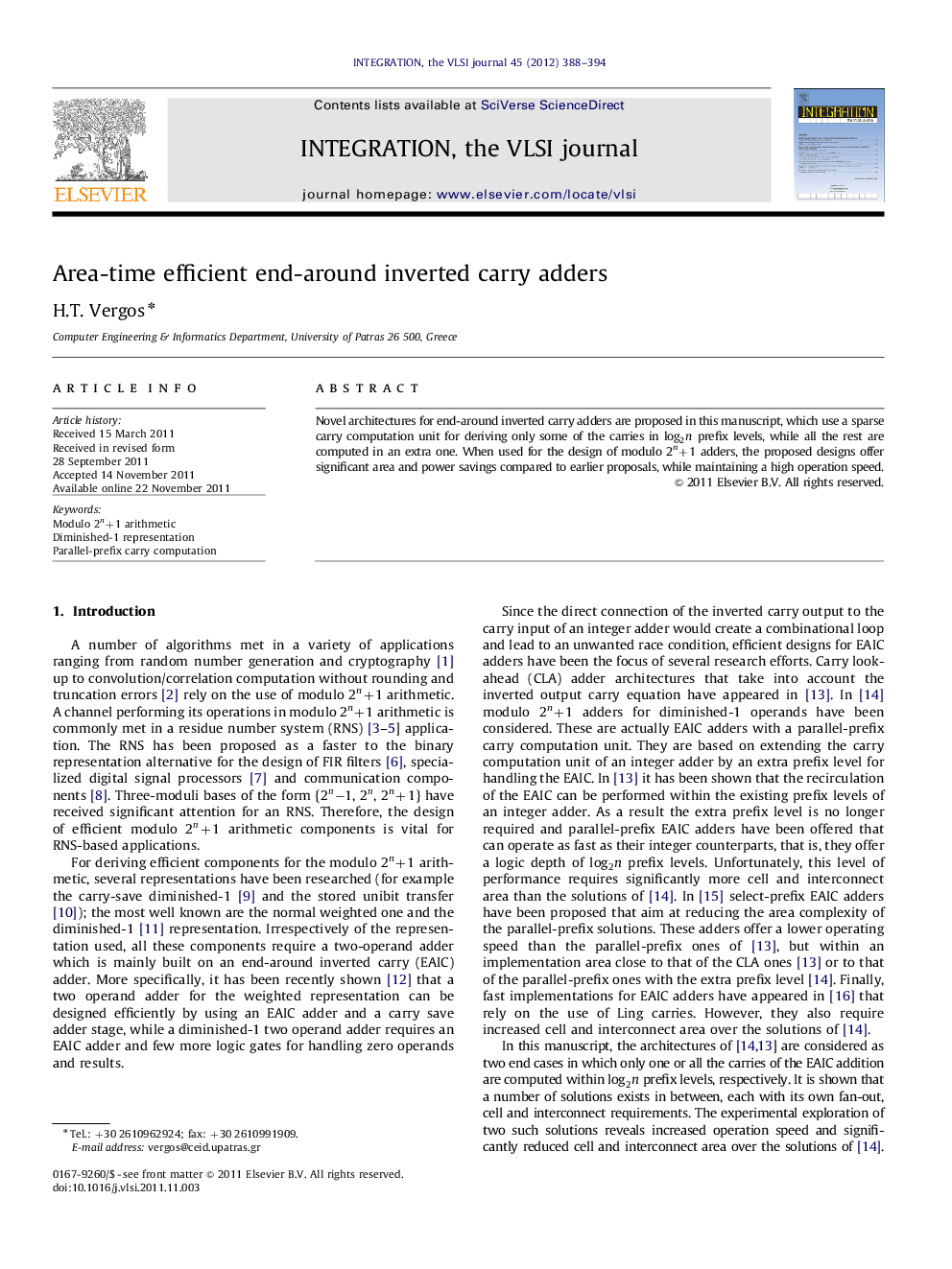 Area-time efficient end-around inverted carry adders