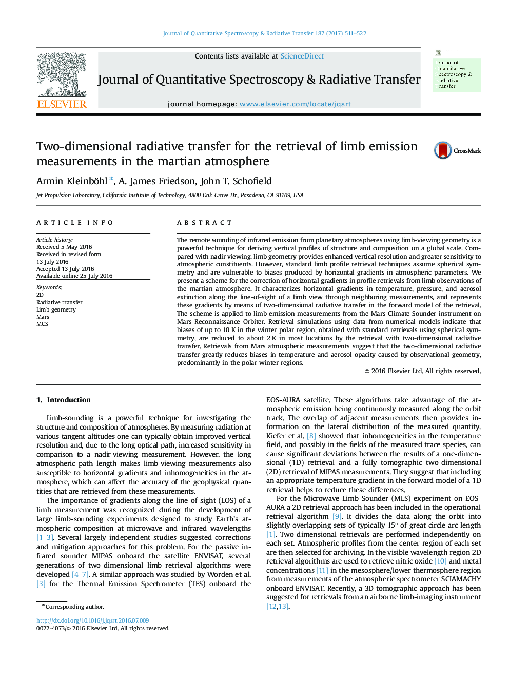 Two-dimensional radiative transfer for the retrieval of limb emission measurements in the martian atmosphere