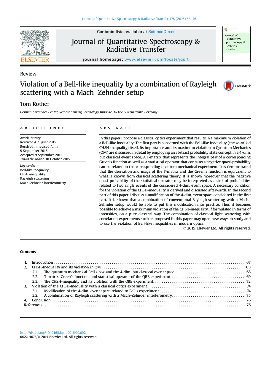 Violation of a Bell-like inequality by a combination of Rayleigh scattering with a Mach-Zehnder setup