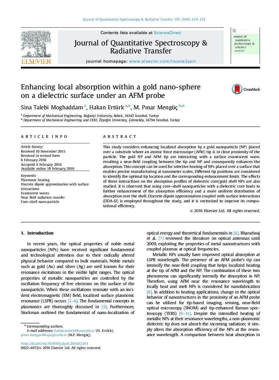 Enhancing local absorption within a gold nano-sphere on a dielectric surface under an AFM probe