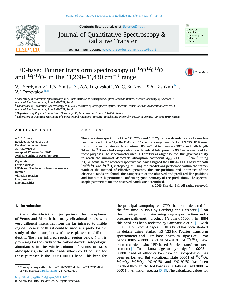 LED-based Fourier transform spectroscopy of 16O12C18O and 12C18O2 in the 11,260-11,430 cmâ1 range