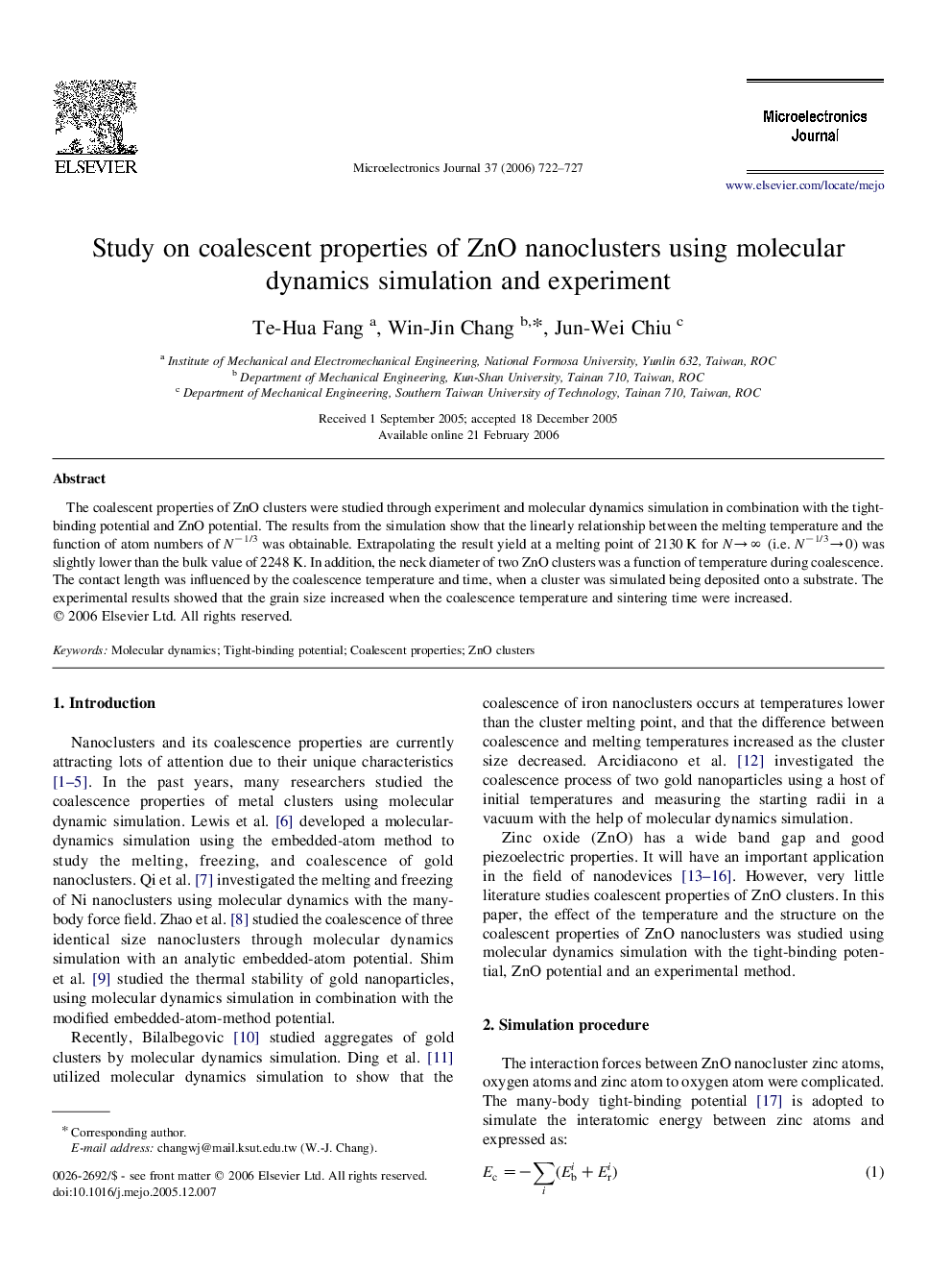 Study on coalescent properties of ZnO nanoclusters using molecular dynamics simulation and experiment